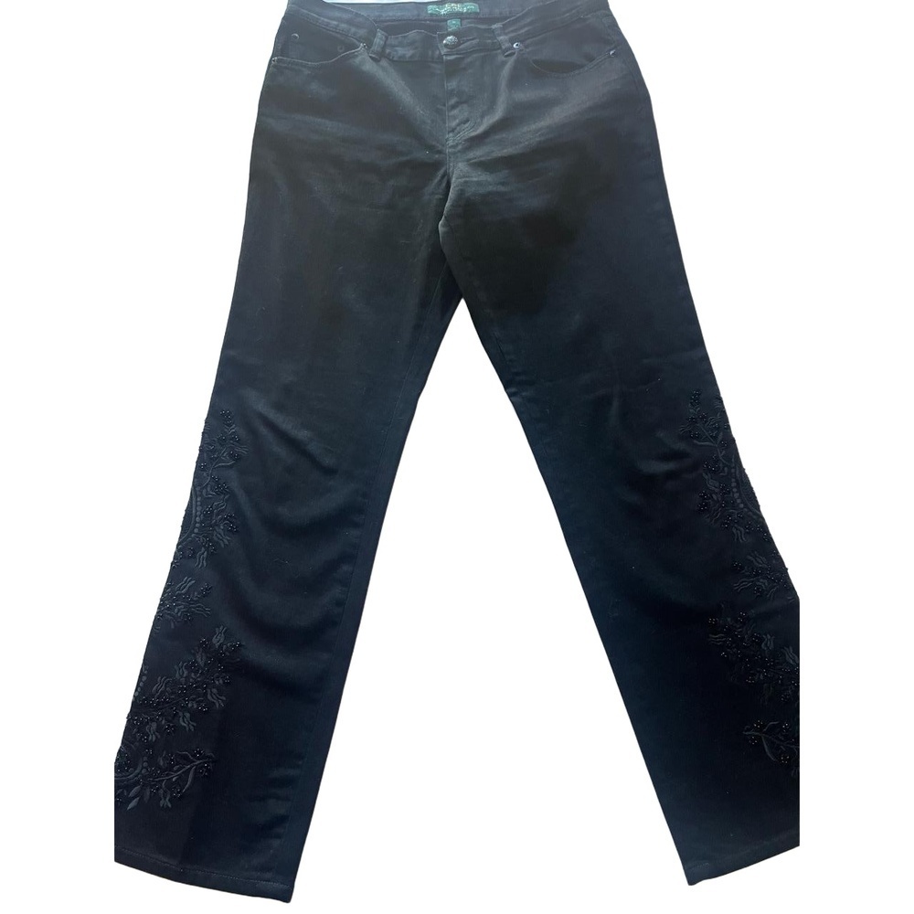 NWT Ralph Lauren Black‎ Beaded Bootcut Pants Womens Size 10